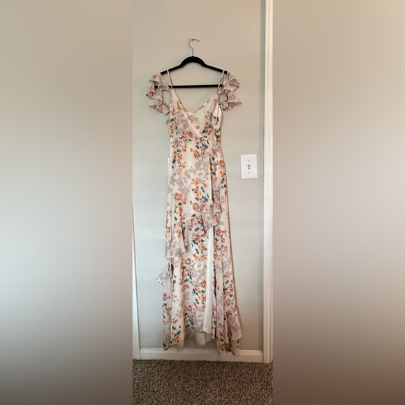 Lulus Dresses & Skirts - Shadow Blooms Cream Floral Print Ruffled
Maxi Dress